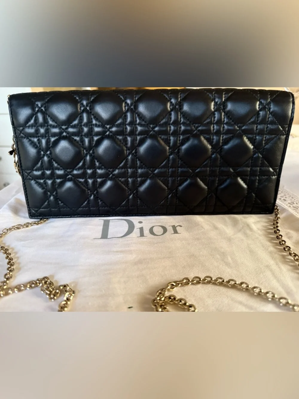 DIOR Lady Dior Pouch Black Cannage Lambskin with Detachable Chain - Picture 2 of 9